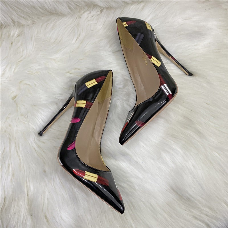 Slogan Graffiti Celebrity High Heels, Pointed Slim Heels, Shallow Mouth Shoes