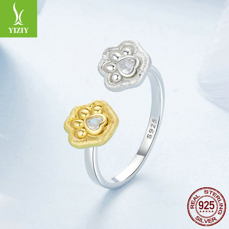 Original 18K Gold Plated over sterling silver Cute Claw Print Open Ring Asymmetric Design
