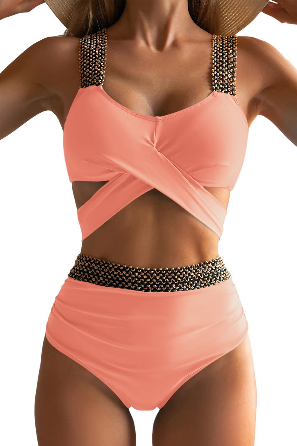 Split tight female sexy cross backless solid color swimsuit