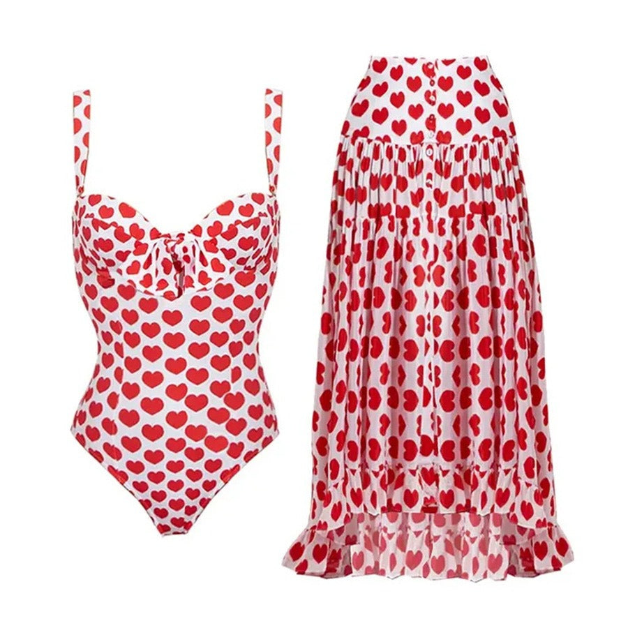 European and American One shoulder jumpsuit with retro printed swimwear. Women's pr