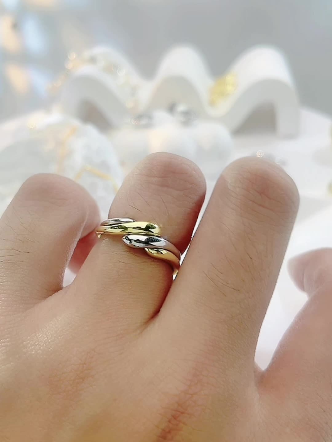 S925 Silver Ring Women's Irregular Water Ripple Open Combination Ring