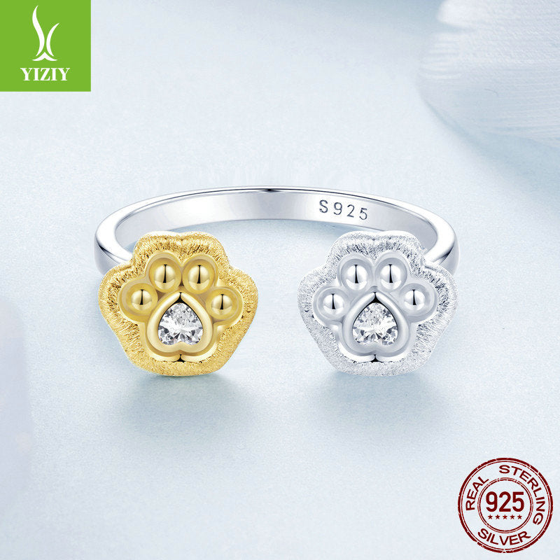 Original 18K Gold Plated over sterling silver Cute Claw Print Open Ring Asymmetric Design