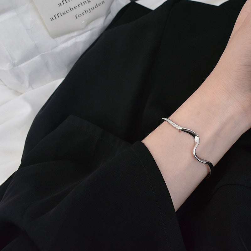 Sterling silver bracelet minimalist wave bracelet Mobius open bracelet jewelry