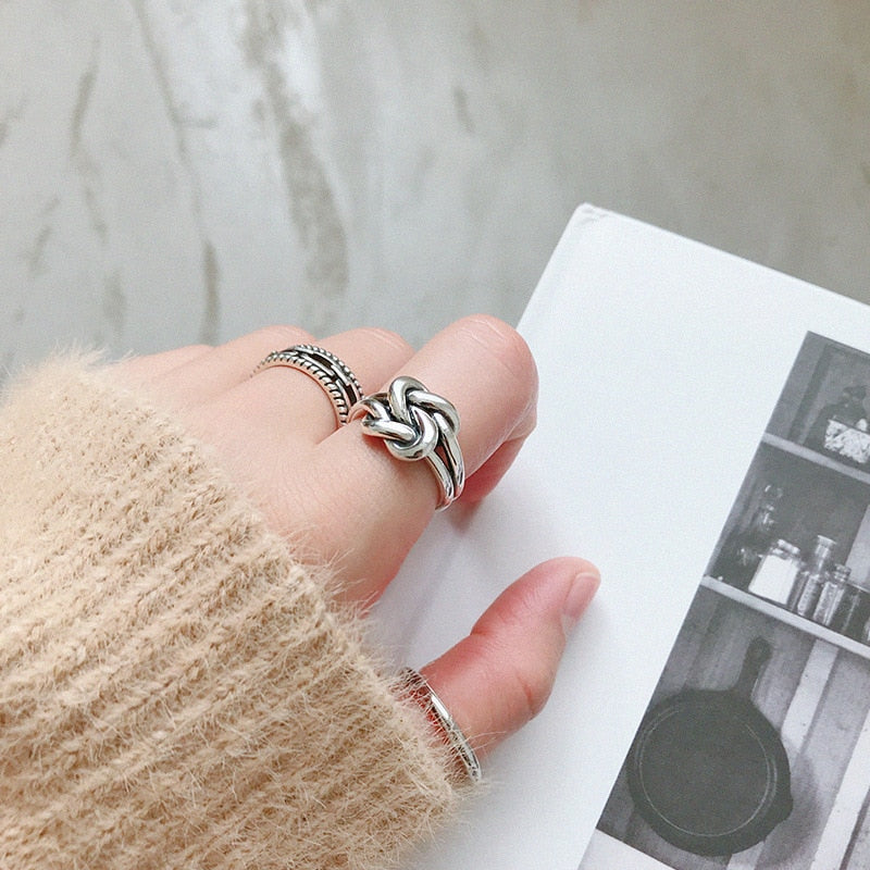 100% 925 Sterling Silver Double Knot Rings For Women