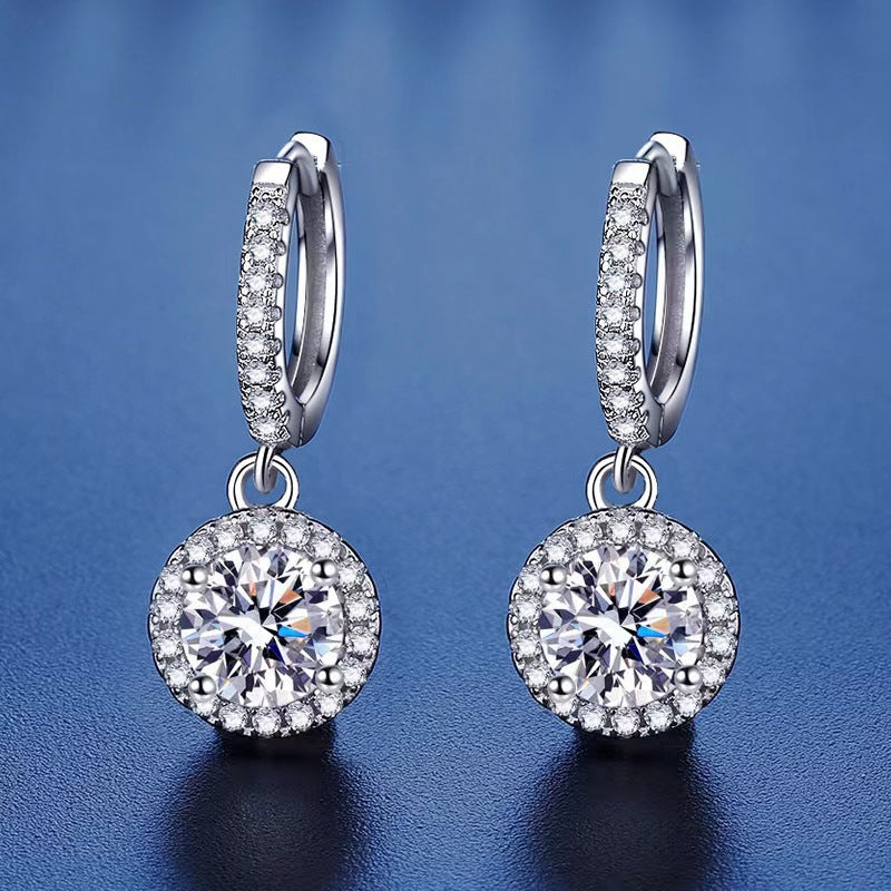 Diamond S925 Sterling Silver Round Bag Earrings