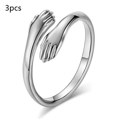 Alloy Simple Hands Hug Ring Opening Adjustable Jewelry 925 Sterling