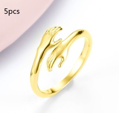 Alloy Simple Hands Hug Ring Opening Adjustable Jewelry 925 Sterling