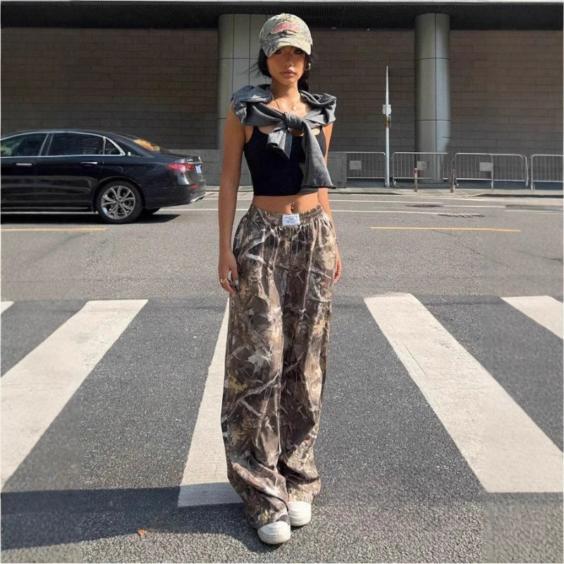 Slimming Casual Retro Multi-pocket Camouflage Cargo Pants For Women Cargo Grunge Baggy Trousers
