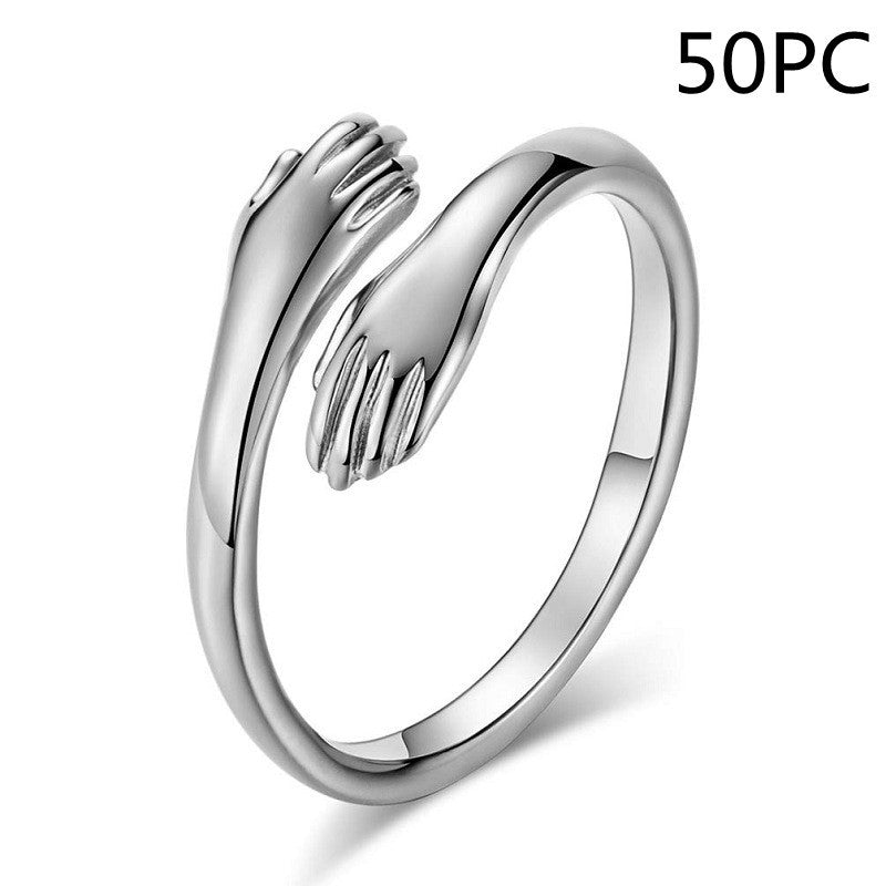 Alloy Simple Hands Hug Ring Opening Adjustable Jewelry 925 Sterling