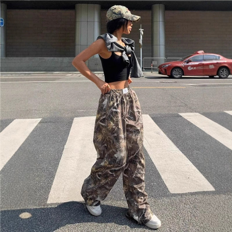 Slimming Casual Retro Multi-pocket Camouflage Cargo Pants For Women Cargo Grunge Baggy Trousers