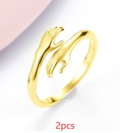 Alloy Simple Hands Hug Ring Opening Adjustable Jewelry 925 Sterling