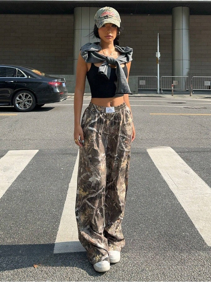 Slimming Casual Retro Multi-pocket Camouflage Cargo Pants For Women Cargo Grunge Baggy Trousers