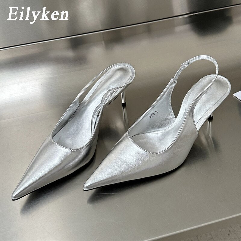 Eilyken New Sexy Soft Leather Women Pointed Toe Pumps Fashion Ladies Slingback Thin High Heel Sandal Spring Party Shoes