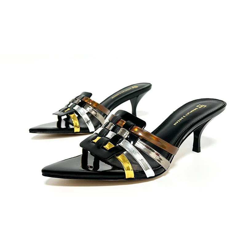 Summer New Women's Heels Plus Size 35-44 Elegant Pointed Open Toe Women's Slippers