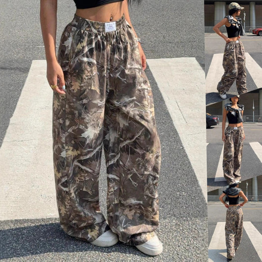 Slimming Casual Retro Multi-pocket Camouflage Cargo Pants For Women Cargo Grunge Baggy Trousers