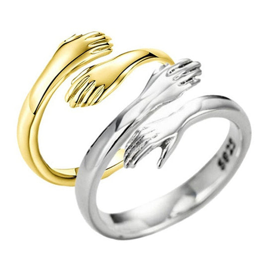 Alloy Simple Hands Hug Ring Opening Adjustable Jewelry 925 Sterling
