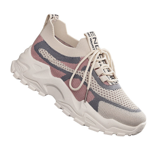 Flyknit shoes breathable and comfortable thick soled women's sports shoes