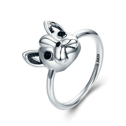 French Bulldog 925 Sterling Dog Animal Female Ring