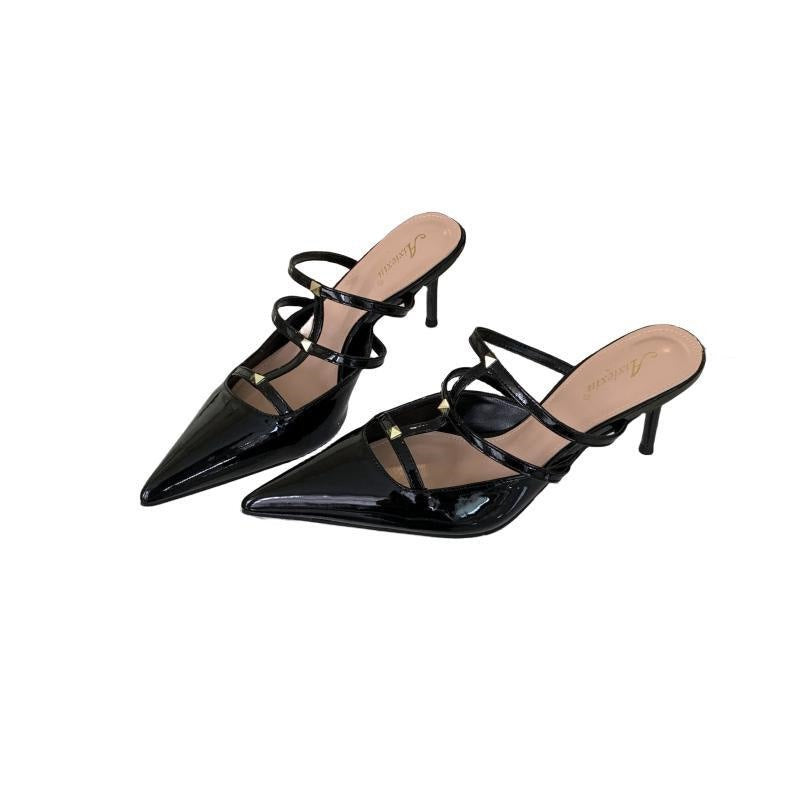 Fairy style rivet hollow semi-thro Roman sandals stiletto heel