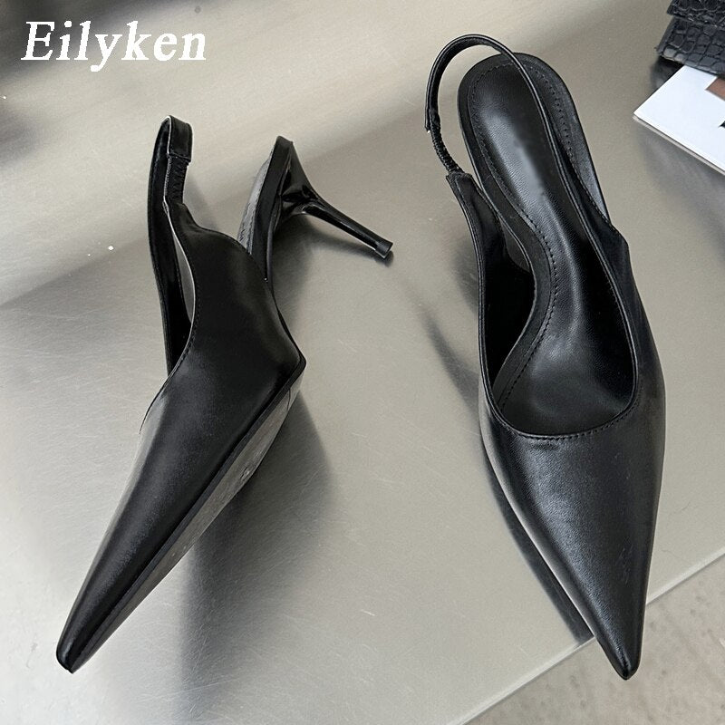 Eilyken New Sexy Soft Leather Women Pointed Toe Pumps Fashion Ladies Slingback Thin High Heel Sandal Spring Party Shoes