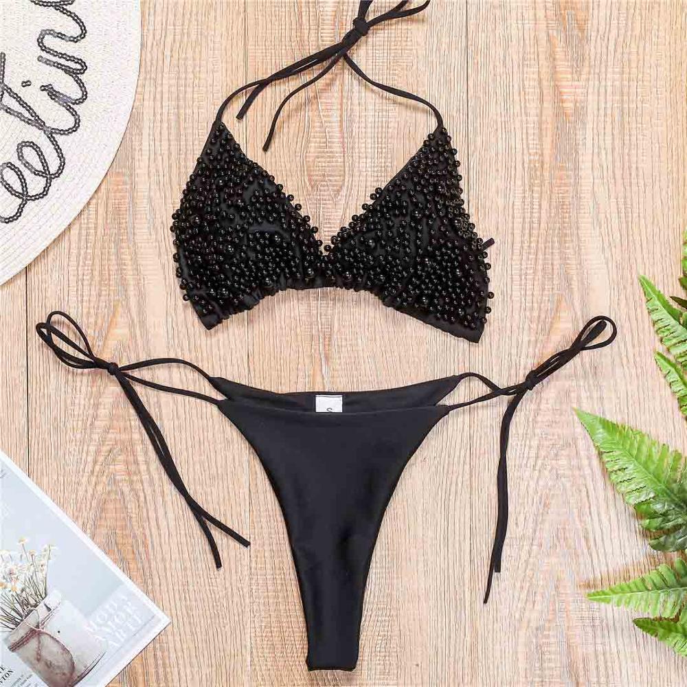 Halter Two-pieces Bikini set Luxury Pearl Bathing Suit