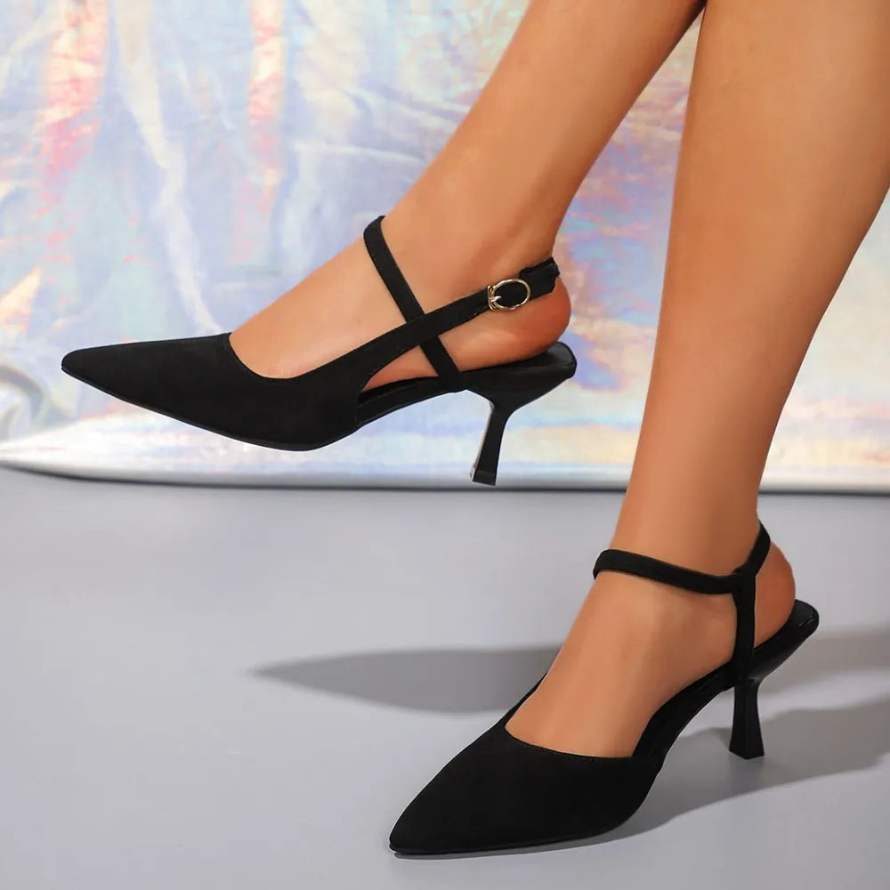 Summer high heels with pointed toes and slim heels