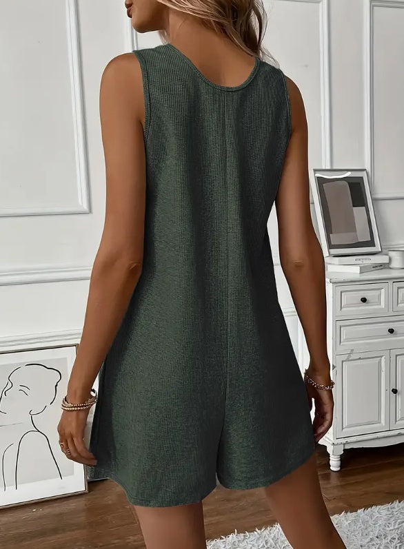 Sleeveless Romper Jumpsuit - Button Front