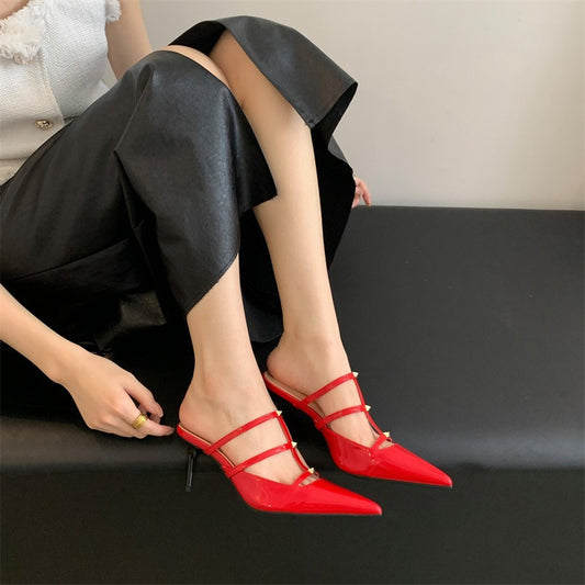 Fairy style rivet hollow semi-thro Roman sandals stiletto heel