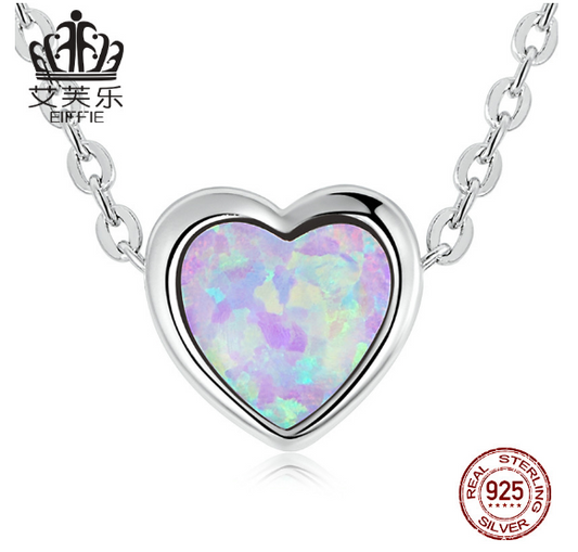 Sterling Silver s925 Opal Love Necklace Heart-Shaped Necklace
