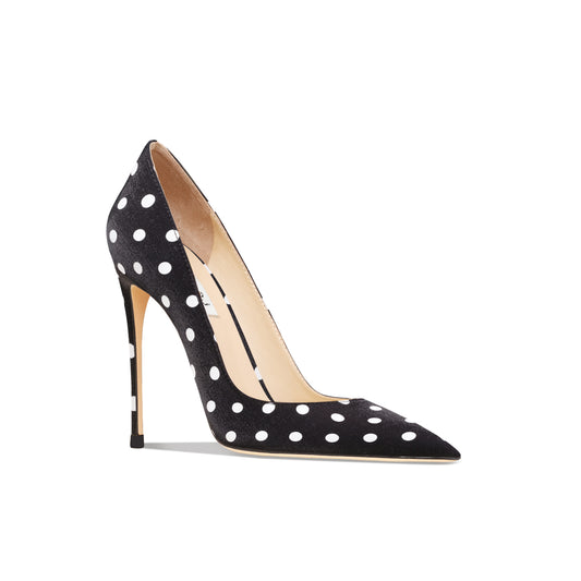 Leather Black Polka Dot High-Heeled Shoes With Thin Heels New French Shoes