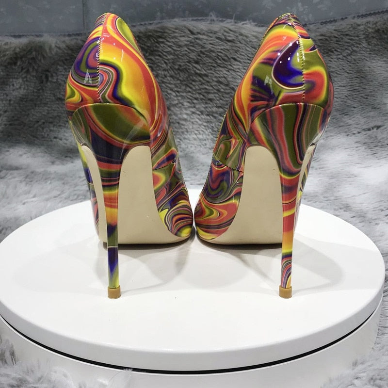 Art Painting Printed Women Partent Stiletto High Heels Customize Fashion Pumps Chic Ladies Party Shoes Plus Size 33-45