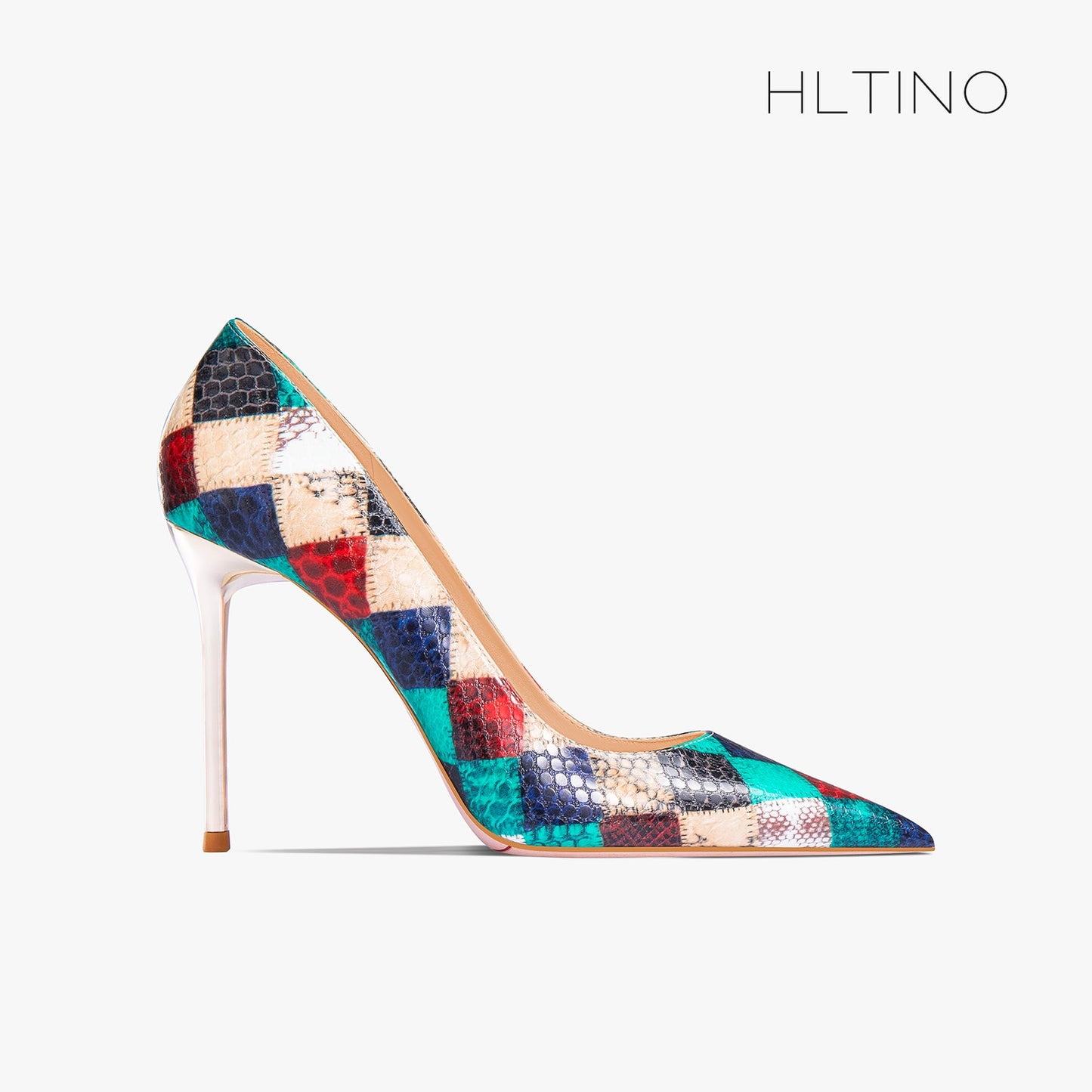 Summer New Red Plaid Snake Pattern Pointed High Heel Shoes Women's French Large Lacquer Shoes