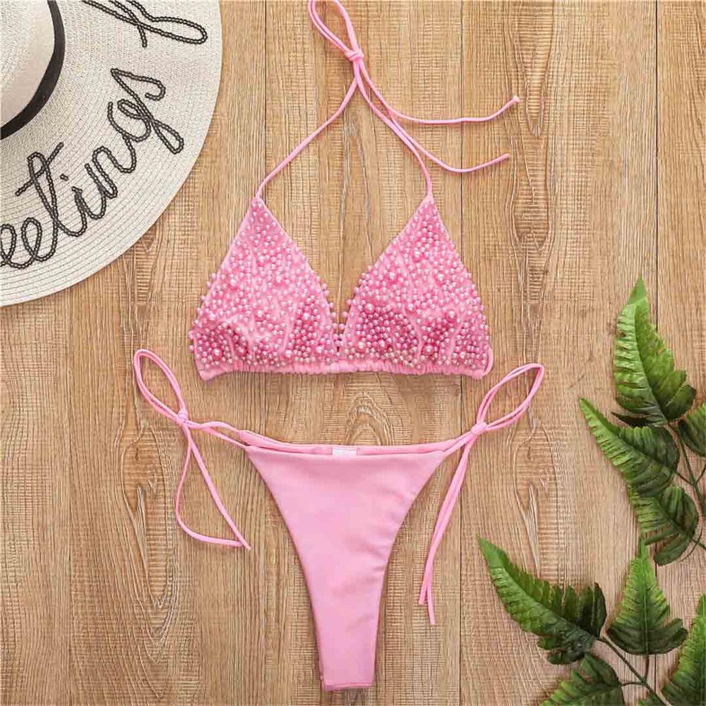 Halter Two-pieces Bikini set Luxury Pearl Bathing Suit