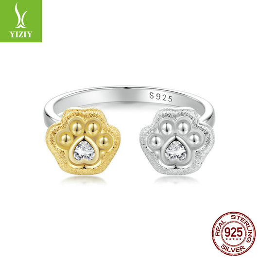 Original 18K Gold Plated over sterling silver Cute Claw Print Open Ring Asymmetric Design