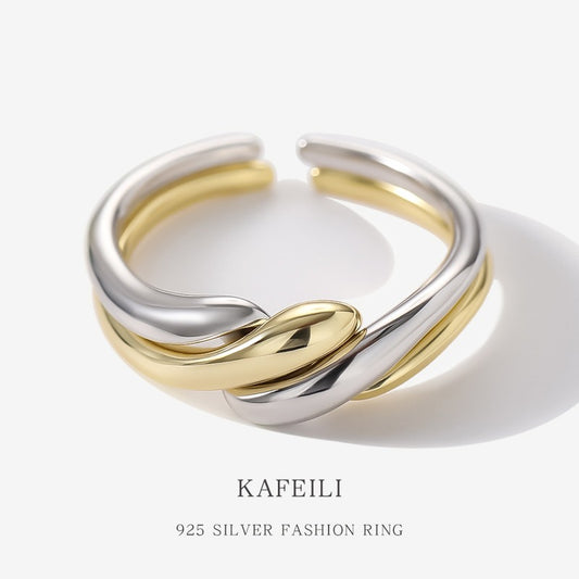 S925 Silver Ring Women's Irregular Water Ripple Open Combination Ring