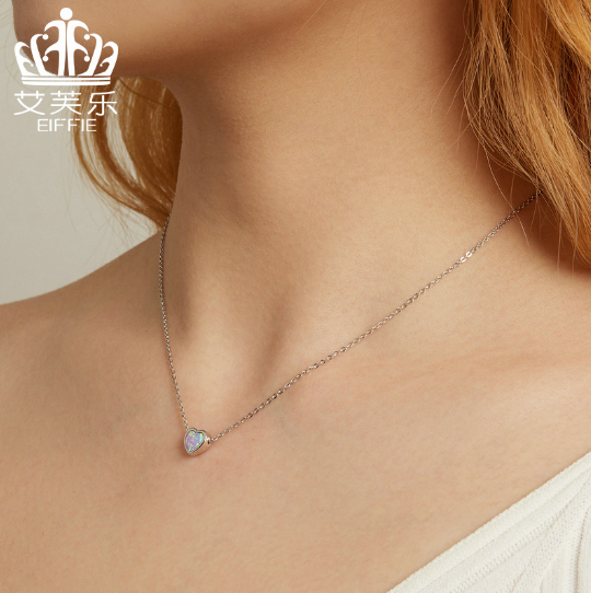 Sterling Silver s925 Opal Love Necklace Heart-Shaped Necklace