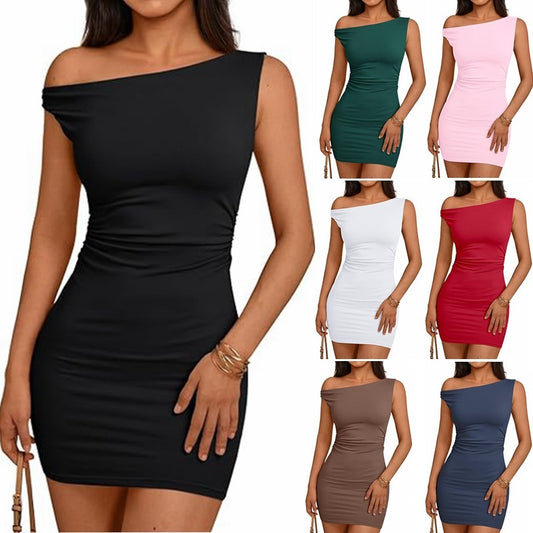 Women's Off-the-shoulder Neckline Waist  Sleeveless Dress