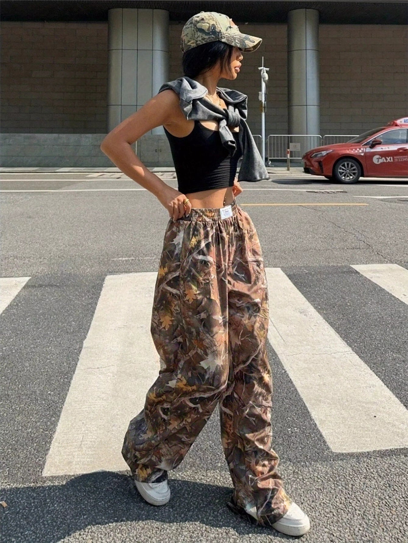 Slimming Casual Retro Multi-pocket Camouflage Cargo Pants For Women Cargo Grunge Baggy Trousers