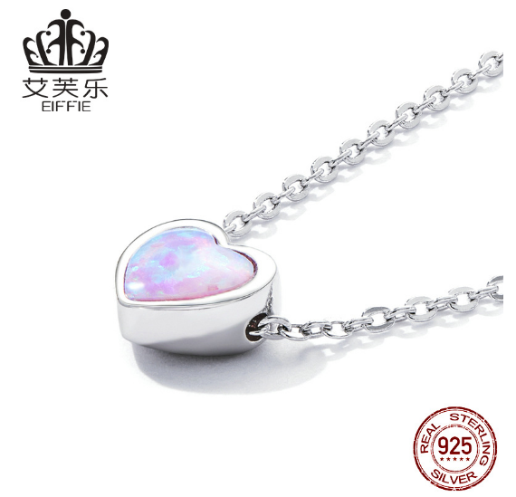 Sterling Silver s925 Opal Love Necklace Heart-Shaped Necklace