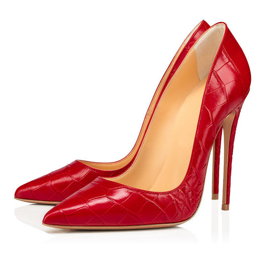 Crocodile 12cm high heels, pointed shallow high heels