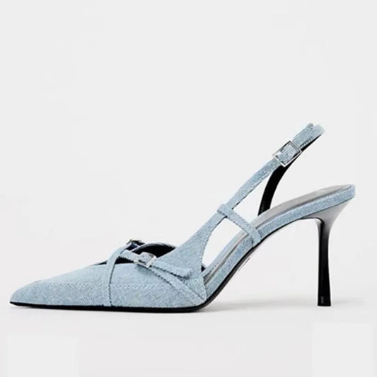 Denim shallow strap hollow toe sexy high-heeled fashion sandals