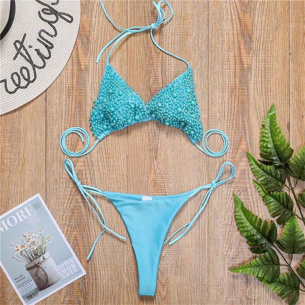 Halter Two-pieces Bikini set Luxury Pearl Bathing Suit