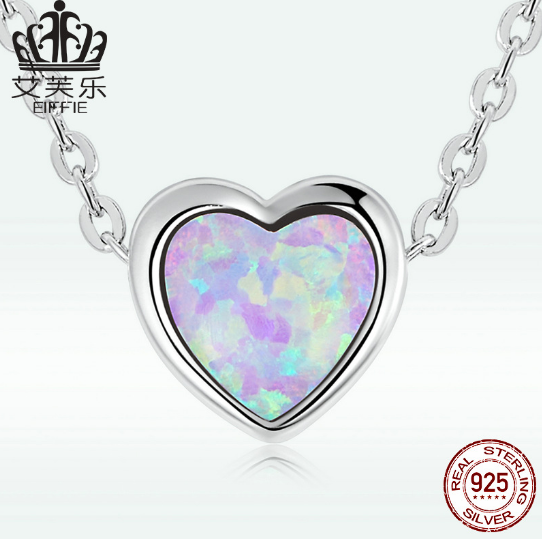 Sterling Silver s925 Opal Love Necklace Heart-Shaped Necklace