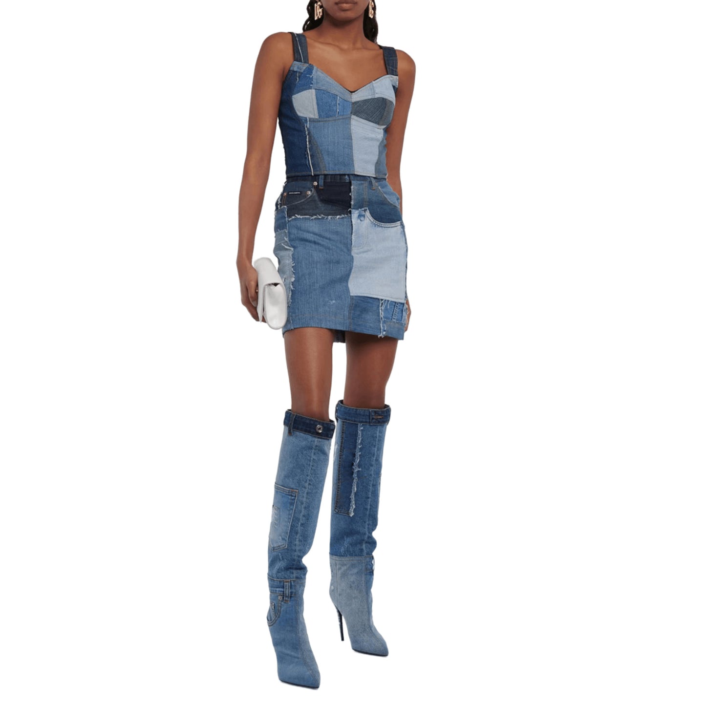 Women Worn Washed Cloth Over The Knee Boots