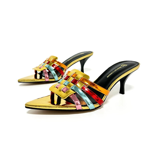 Summer New Women's Heels Plus Size 35-44 Elegant Pointed Open Toe Women's Slippers