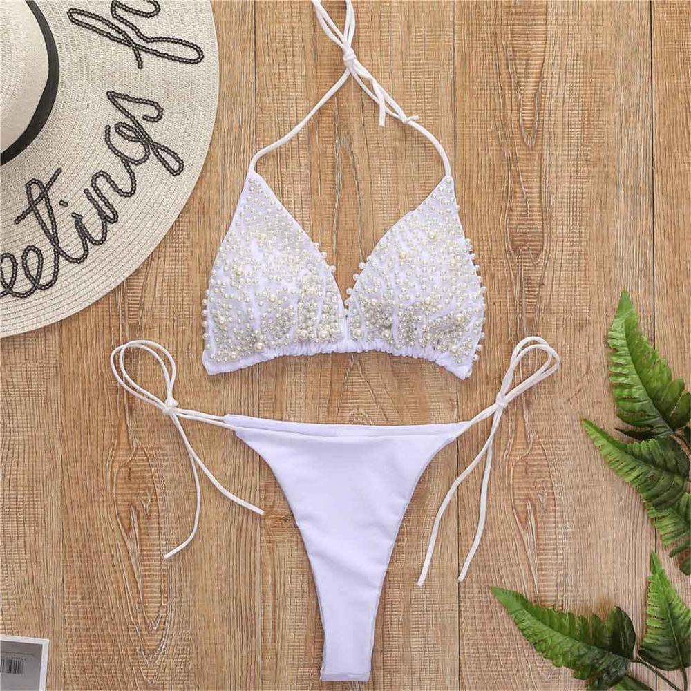 Halter Two-pieces Bikini set Luxury Pearl Bathing Suit