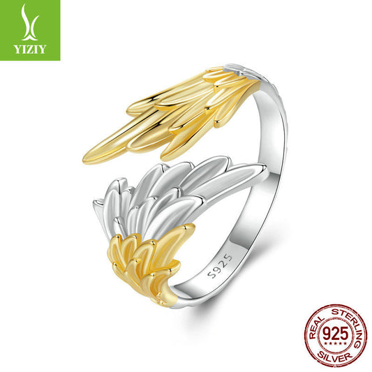 Yinziyun original 14K gold plated over sterling wing opening ring, men's and women's personalized and atmospheric s925 silver gold silver wing ring