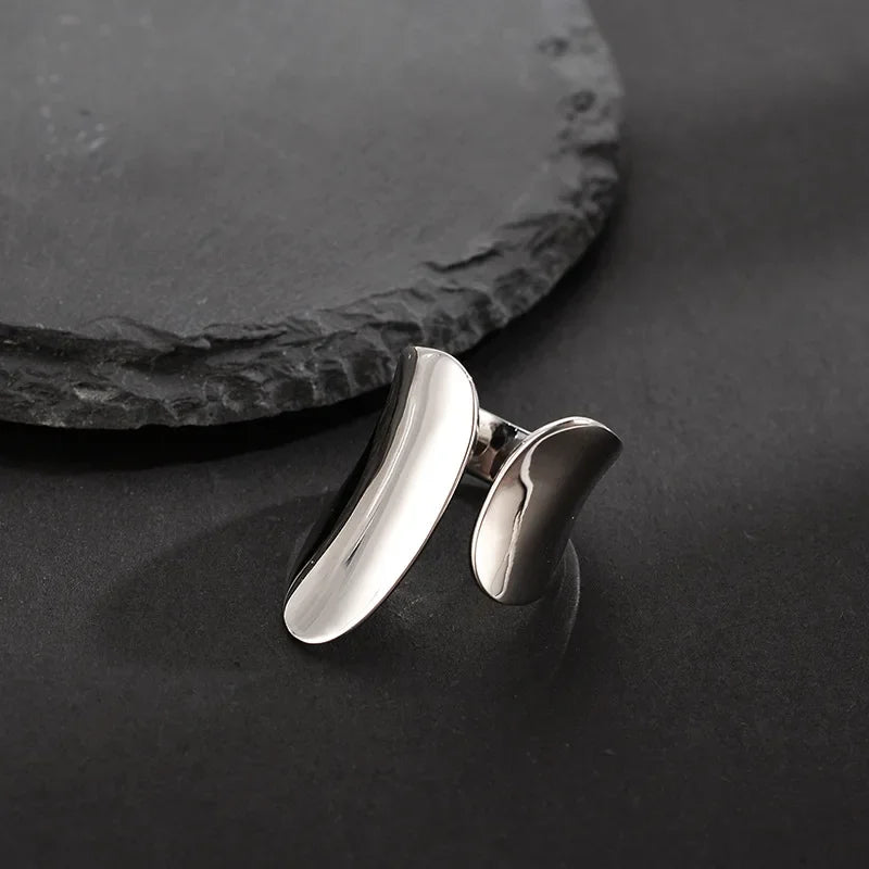 Real 925 Sterling Silver Fashion Hyperbole Smooth Surface Opening Ring