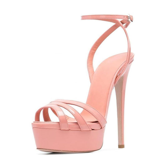 Plus Size Platform Outdoor Womens Sandals With Round Toe Ankle Buckle and Slim High Heels For Womens