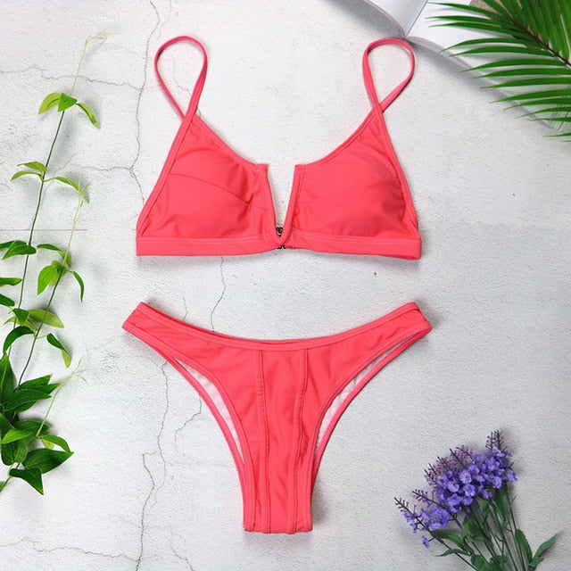 V Neck Bikini Swimsuit